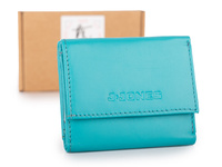 Mały turkusowy portfel damski skórzany z kieszenią pudełkową J Jones