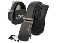 Elegancki, czarny pasek męski skórzany z klamrą automatyczną 125 cm Beltimore