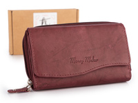 Burgundowy portfel damski skórzany duży Money Maker z ochroną RFID