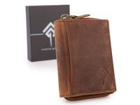 Mały portfel męski ze skóry naturalnej zapinany na zamek brązowy Ekavale