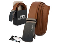 Elegancki, brązowy pasek męski skórzany z klamrą automatyczną 125 cm Beltimore