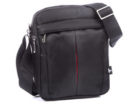 Saszetka męska na ramię czarna z czerwonym paskiem