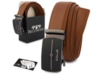 Elegancki, brązowy pasek męski skórzany z klamrą automatyczną 125 cm Beltimore