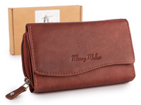 Ciemnobrązowy portfel damski skórzany duży Money Maker z ochroną RFID