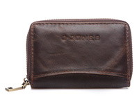 Ciemnobrązowe etui na karty płatnicze i dokumenty zapinane na zamek skórzane